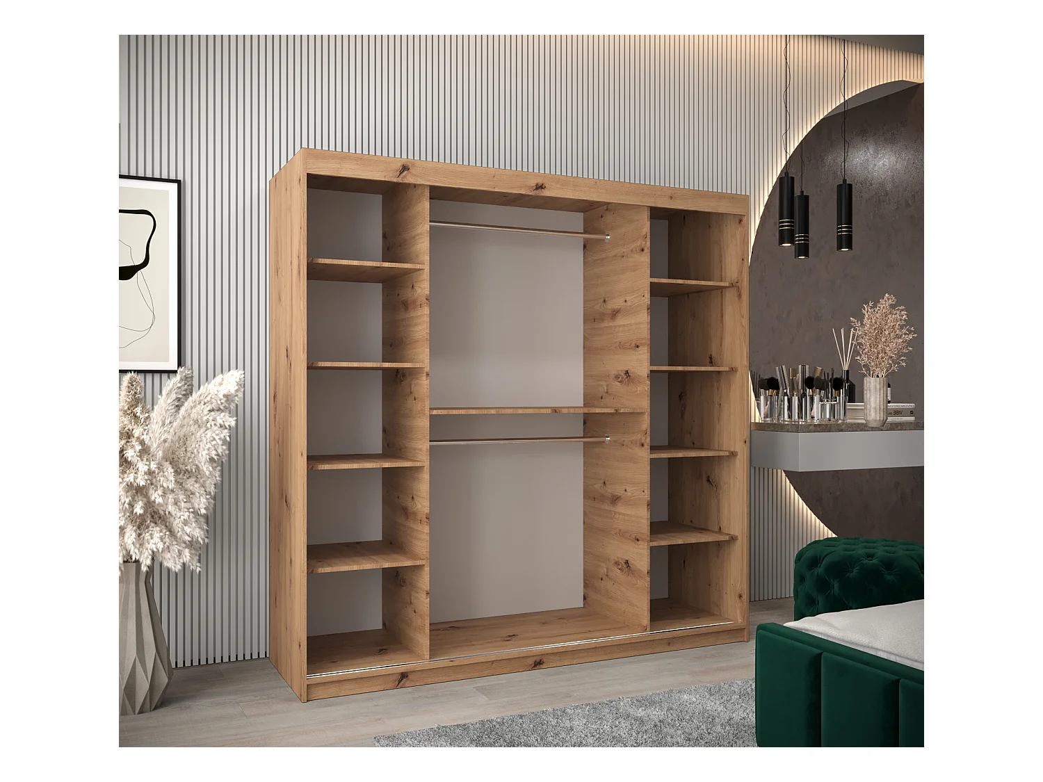 Armoire Roma 2 À Portes Coulissantes 200/200/62 2 portes (Artisan/Blanc)