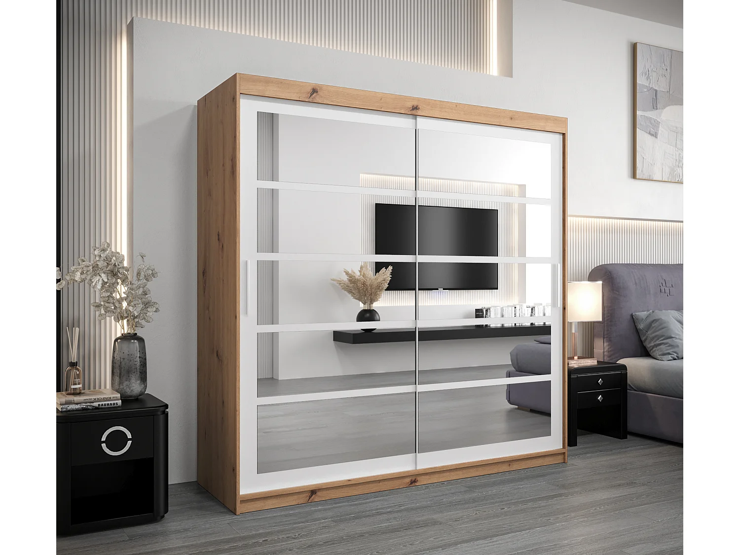 Armoire Roma 2 À Portes Coulissantes 200/200/62 2 portes (Artisan/Blanc)