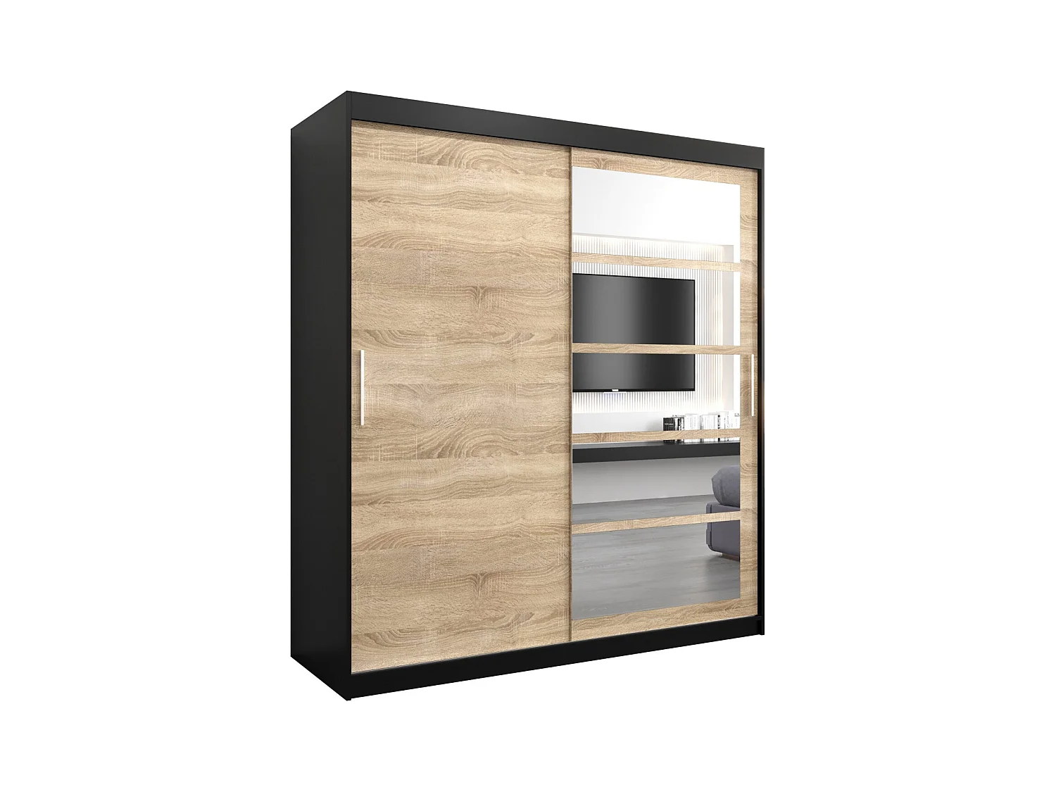Armoire Roma 1 À Portes Coulissantes 200/180/62 2 portes (Noir/Sonoma)