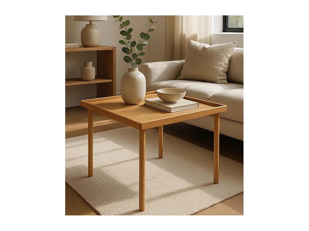 Mesa de centro de 46x55x70 cm de madera maciza de acacia en color beige Fresa