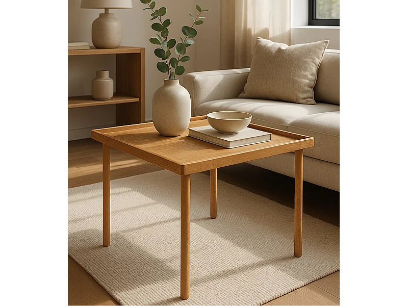 Mesa de centro de 46x55x70 cm de madera maciza de acacia en color beige Fresa