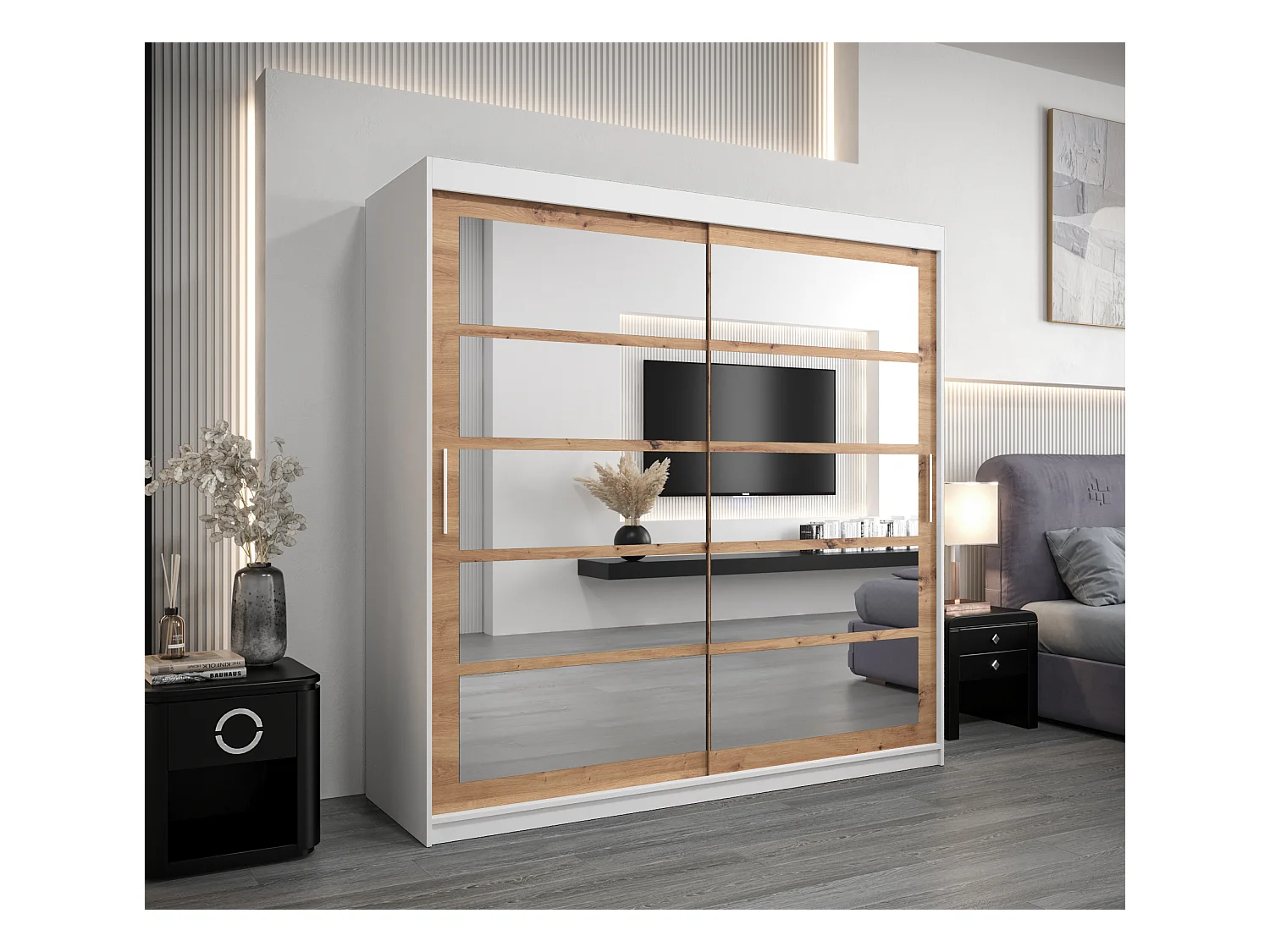 Roma 2 kledingkast met schuifdeuren 200/200/62 2 deuren (wit/artisan)