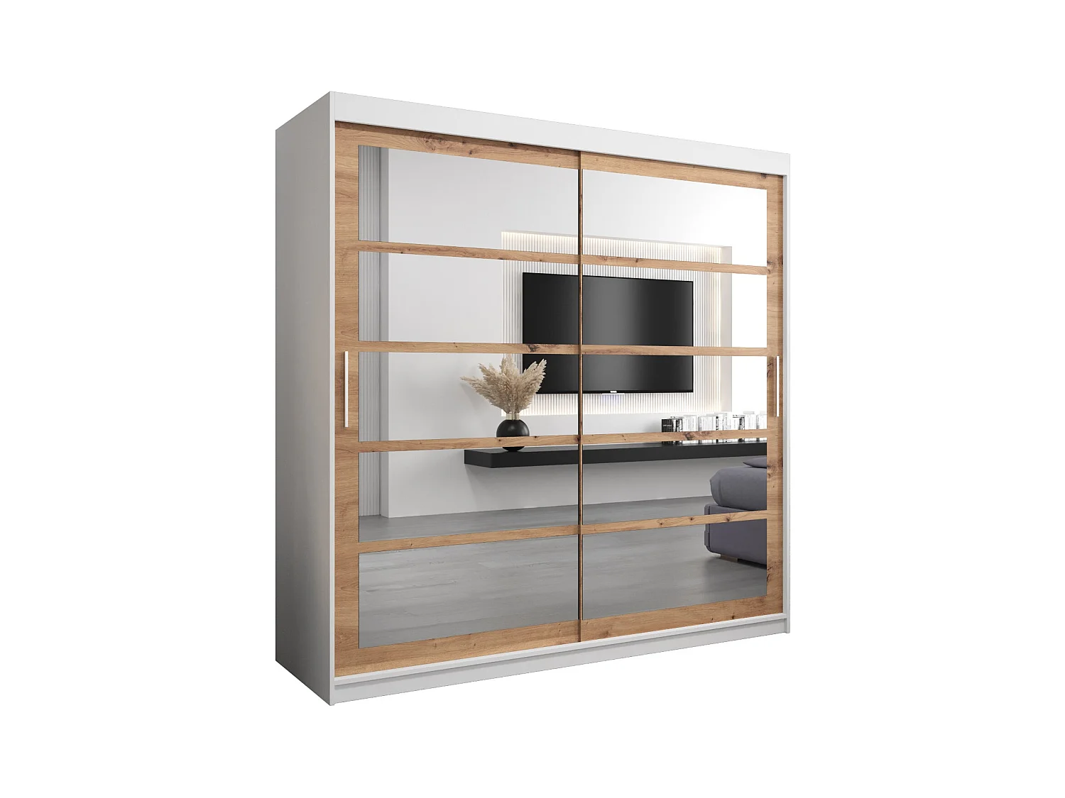 Armoire Roma 2 À Portes Coulissantes 200/200/62 2 portes (Blanc/Artisan)