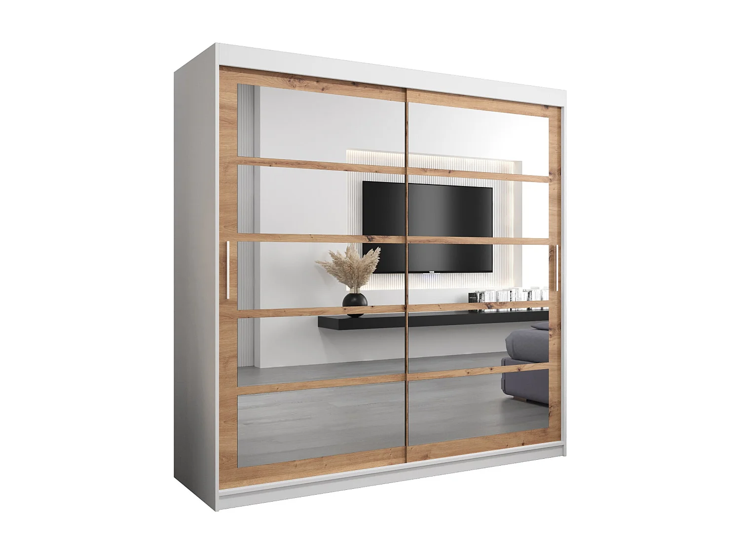 Armoire Roma 2 À Portes Coulissantes 200/200/62 2 portes (Blanc/Artisan)