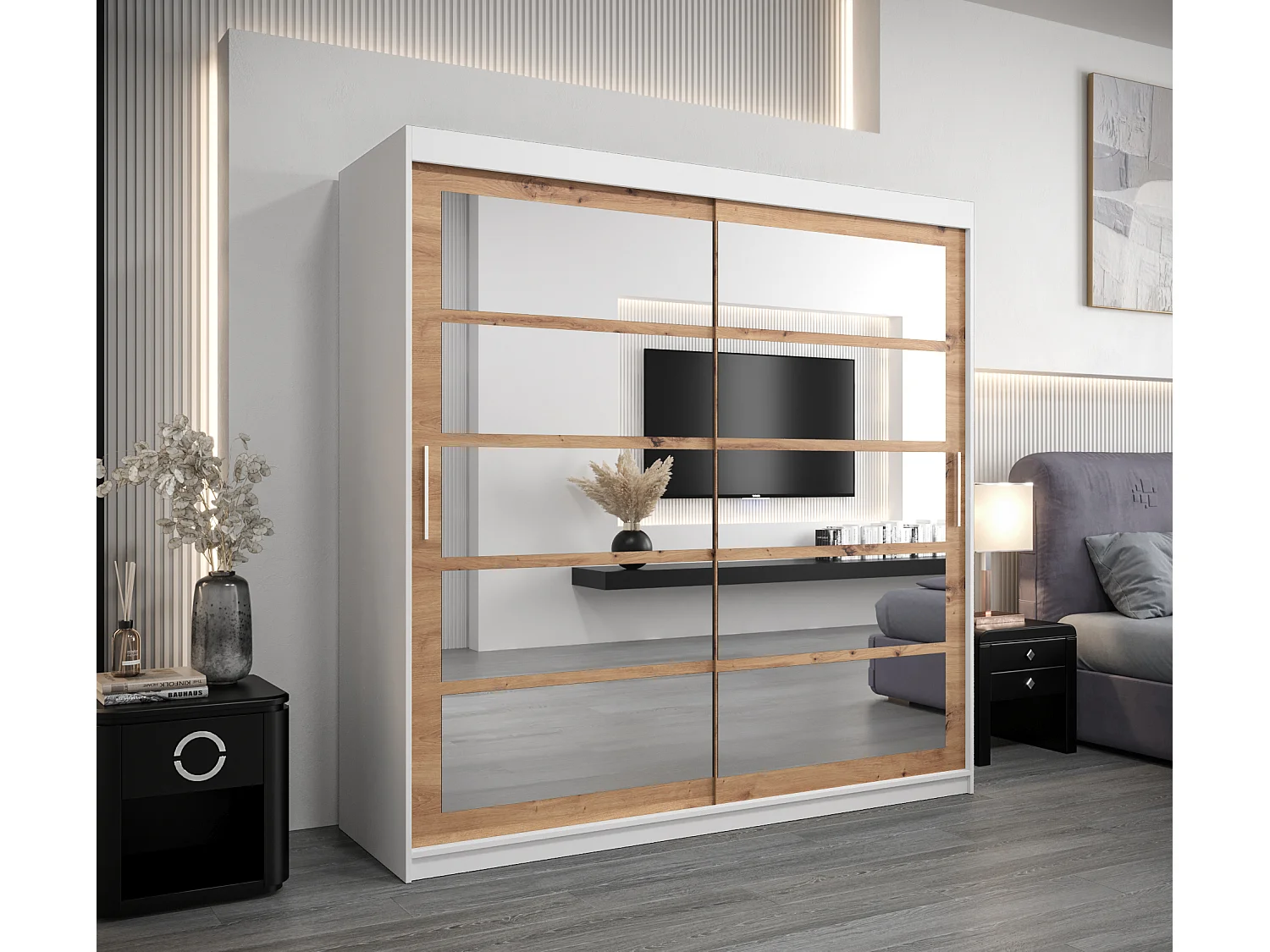 Armoire Roma 2 À Portes Coulissantes 200/200/62 2 portes (Blanc/Artisan)