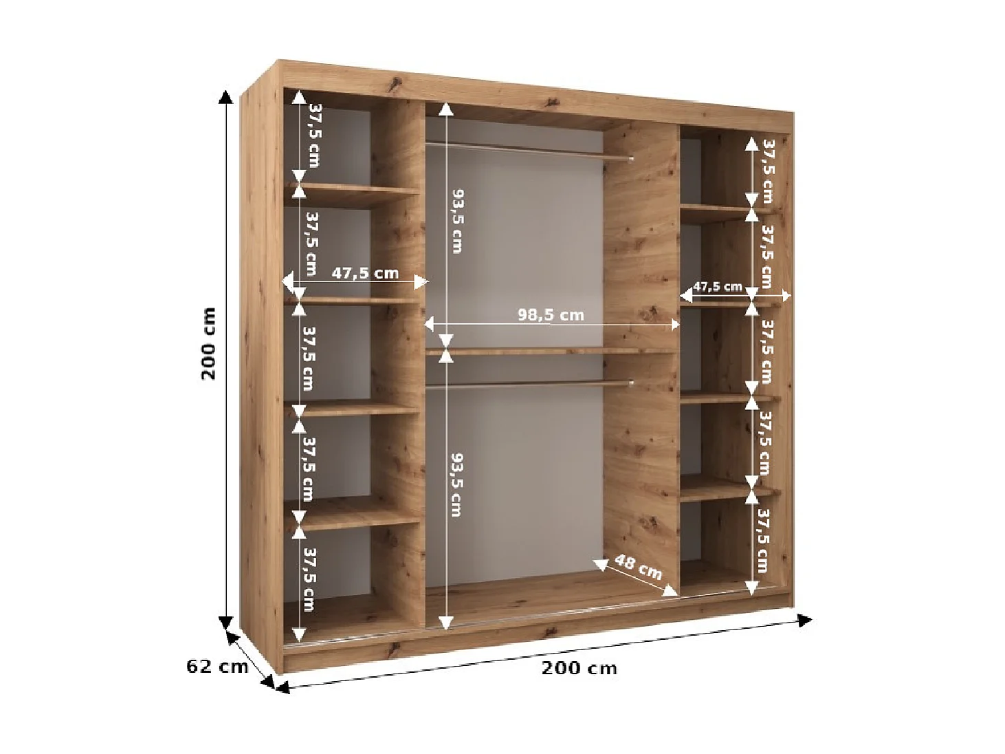 Armoire Roma 2 À Portes Coulissantes 200/200/62 2 portes (Blanc/Artisan)