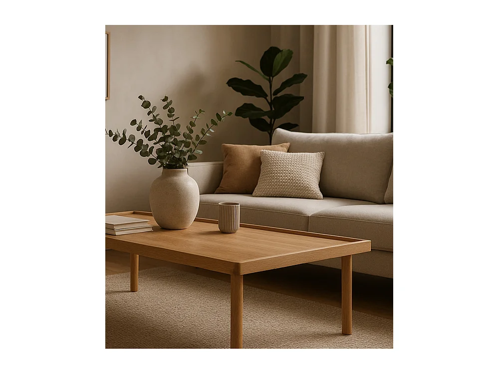 Mesa de centro de 40x60x120 cm de madera maciza de acacia en color beige Fresa