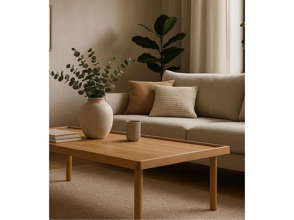 Mesa de centro de 40x60x120 cm de madera maciza de acacia en color beige Fresa