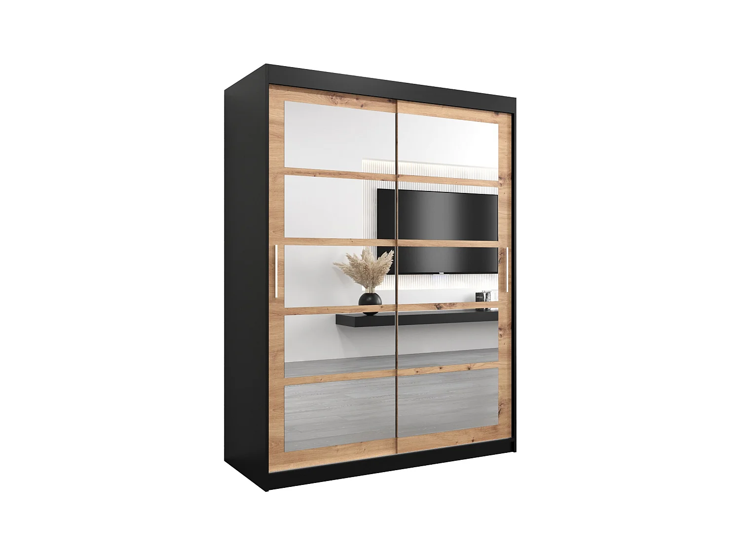 Armoire Roma 2 À Portes Coulissantes 200/150/62 2 portes (Noir/Artisan)
