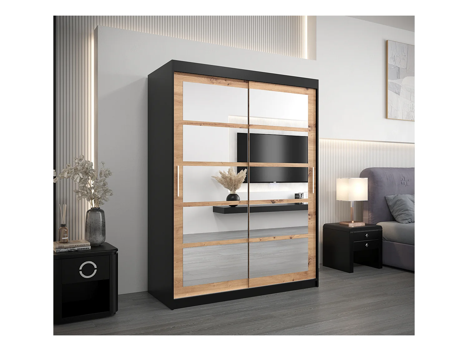 Armoire Roma 2 À Portes Coulissantes 200/150/62 2 portes (Noir/Artisan)