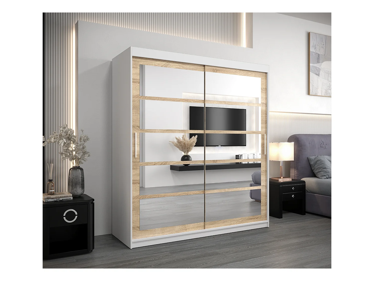 Armadio Roma 2 ad ante scorrevoli 200/180/62 2 porte (bianco/sonoma)