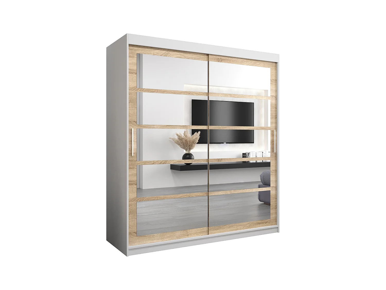 Armoire Roma 2 À Portes Coulissantes 200/180/62 2 portes (Blanc/Sonoma)