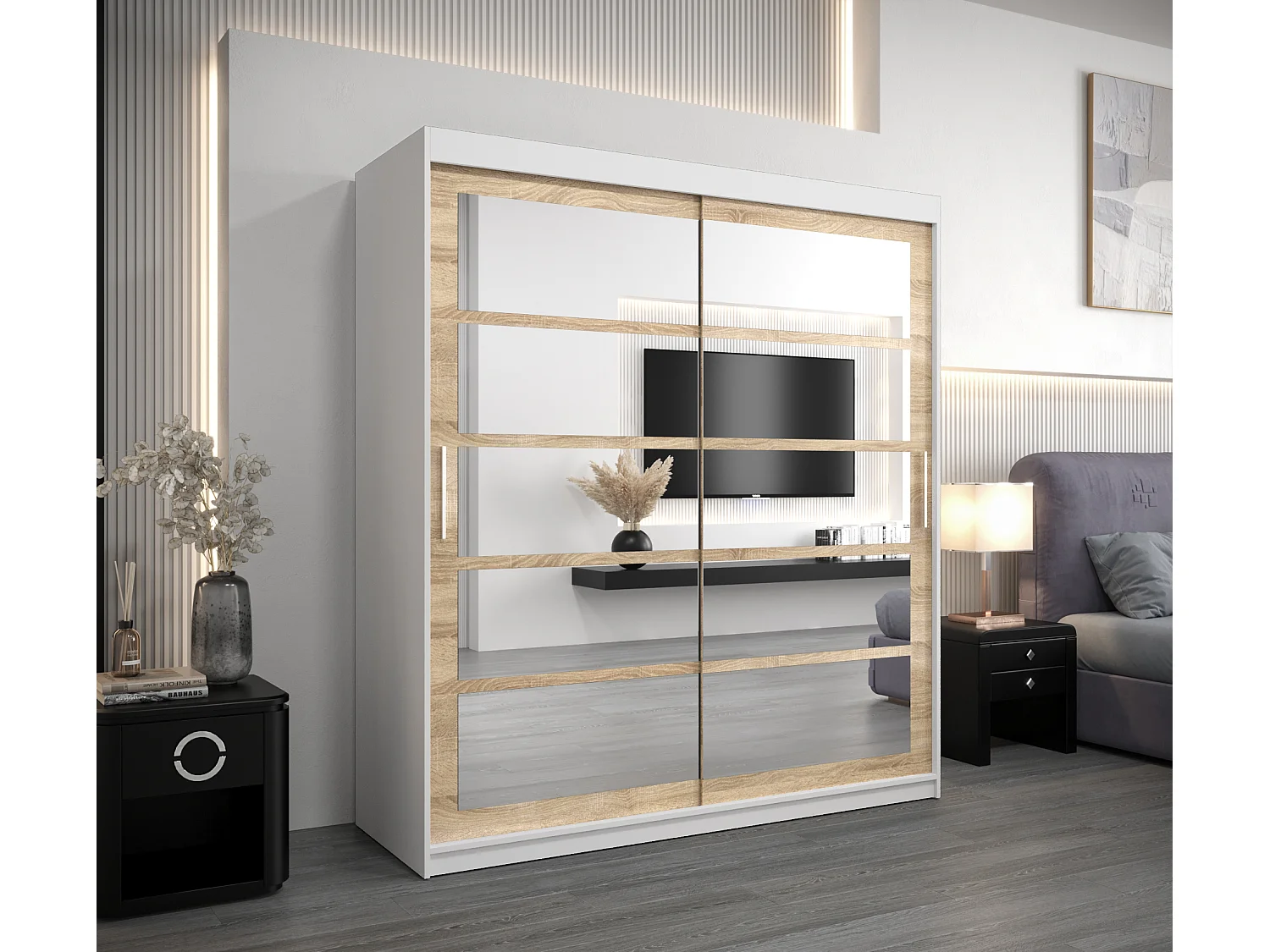 Armoire Roma 2 À Portes Coulissantes 200/180/62 2 portes (Blanc/Sonoma)