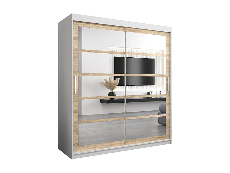 Schwebetürenschrank Roma 200/180/62 2-Türig (Weiß/Sonoma)