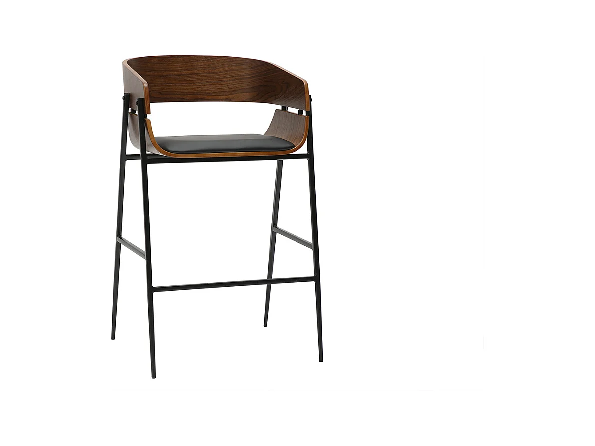 Tabourets de bar design bois foncé et métal noir (lot de 2) WESS