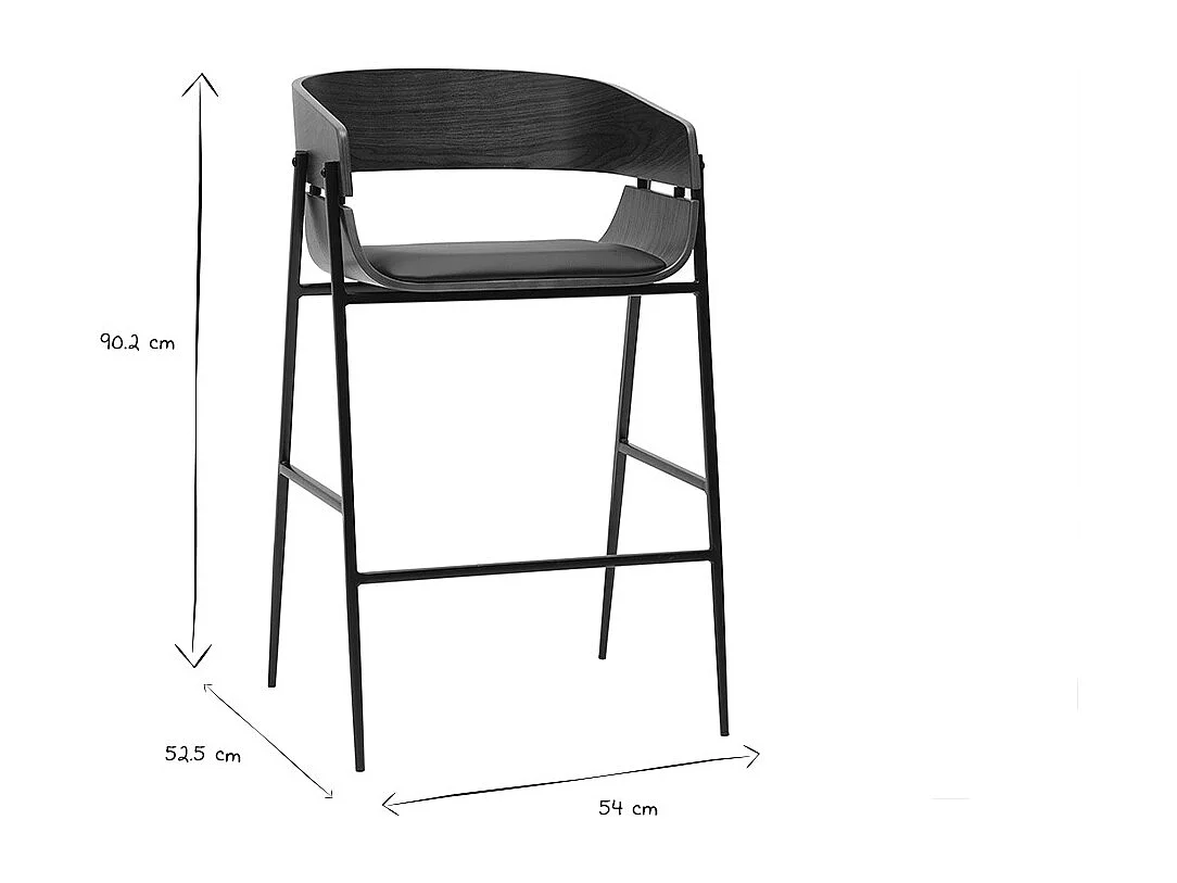 Tabourets de bar design bois foncé et métal noir (lot de 2) WESS
