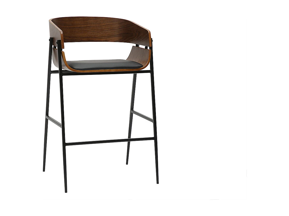 Designer Barhocker aus dunklem Holz und schwarzem Metall (2er-Set) WESS