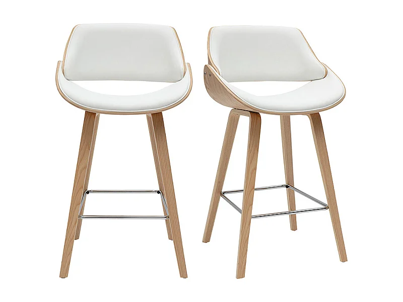 Sgabelli da bar design bianchi e legno chiaro H70 cm (set di 2) CLASH