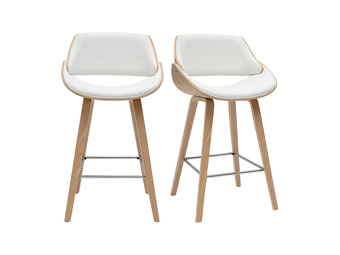 Tabourets de bar design blancs et bois clair H70 cm (lot de 2) CLASH
