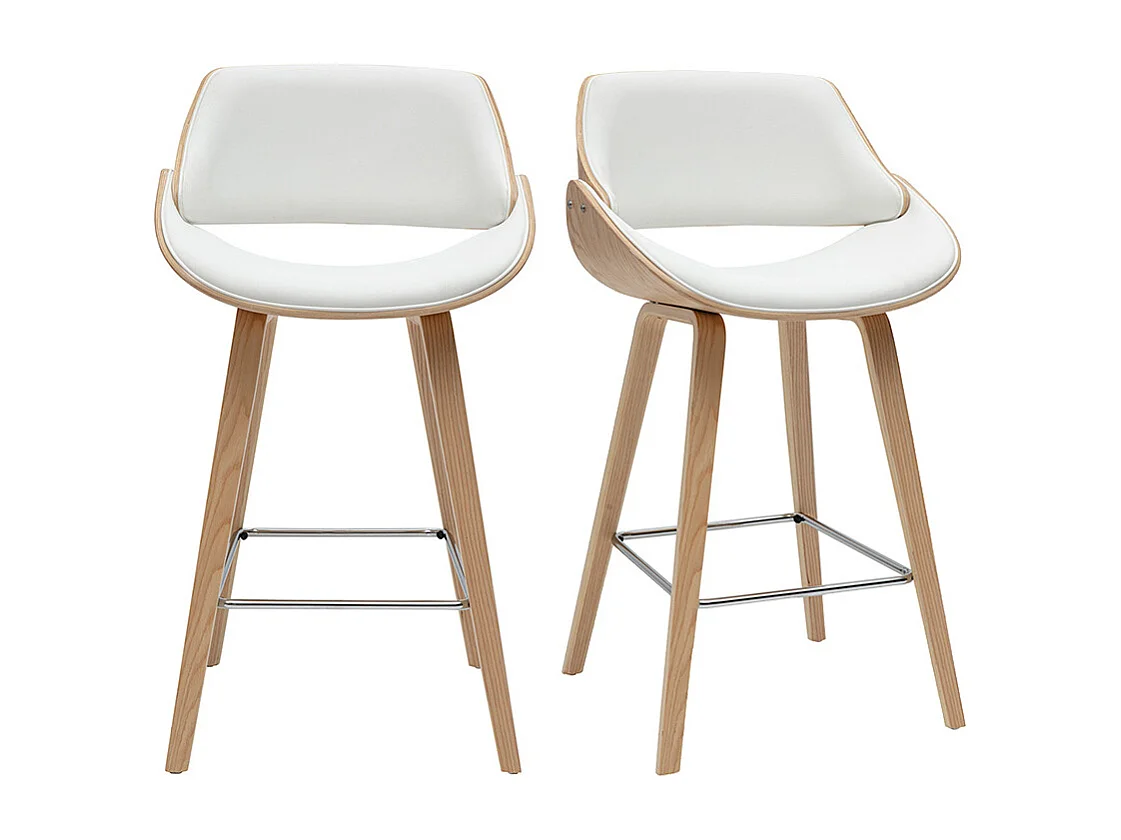 Design-Barhocker in Weiß und hellem Holz H70 cm (2er-Set) CLASH