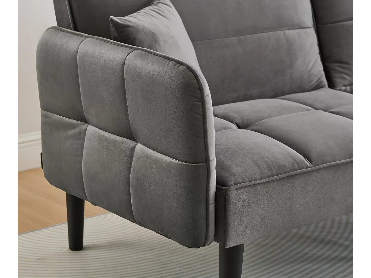 Canapé 2 places moderne, 176 x 78 x 76, clic clac, dossier et accoudoirs réglable, Velours Gris antique