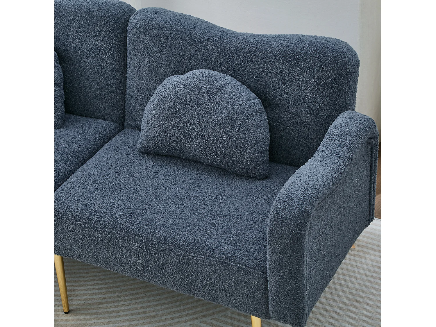 Canapé-lit 2 places, 175 x 79 x 82, clic clac, dossier réglable, design moderne, Tissu de Sherpa bleu-gris