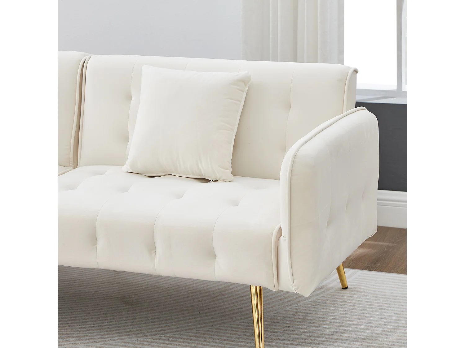 Canapé 2 places moderne, 178x82x70, clic clac, dossier et accoudoirs réglable, Velours Blanc ancien