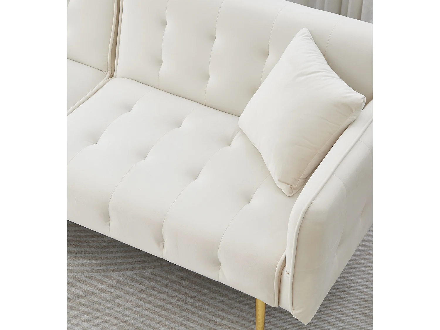 Canapé 2 places moderne, 178x82x70, clic clac, dossier et accoudoirs réglable, Velours Blanc ancien