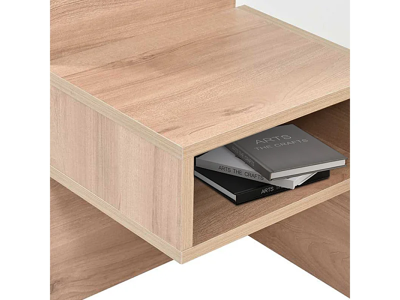 Lit double moderne 160×200cm avec 2 tiroirs, lampe de lecture et port USB, chevet, en bois blanc, sans matelas