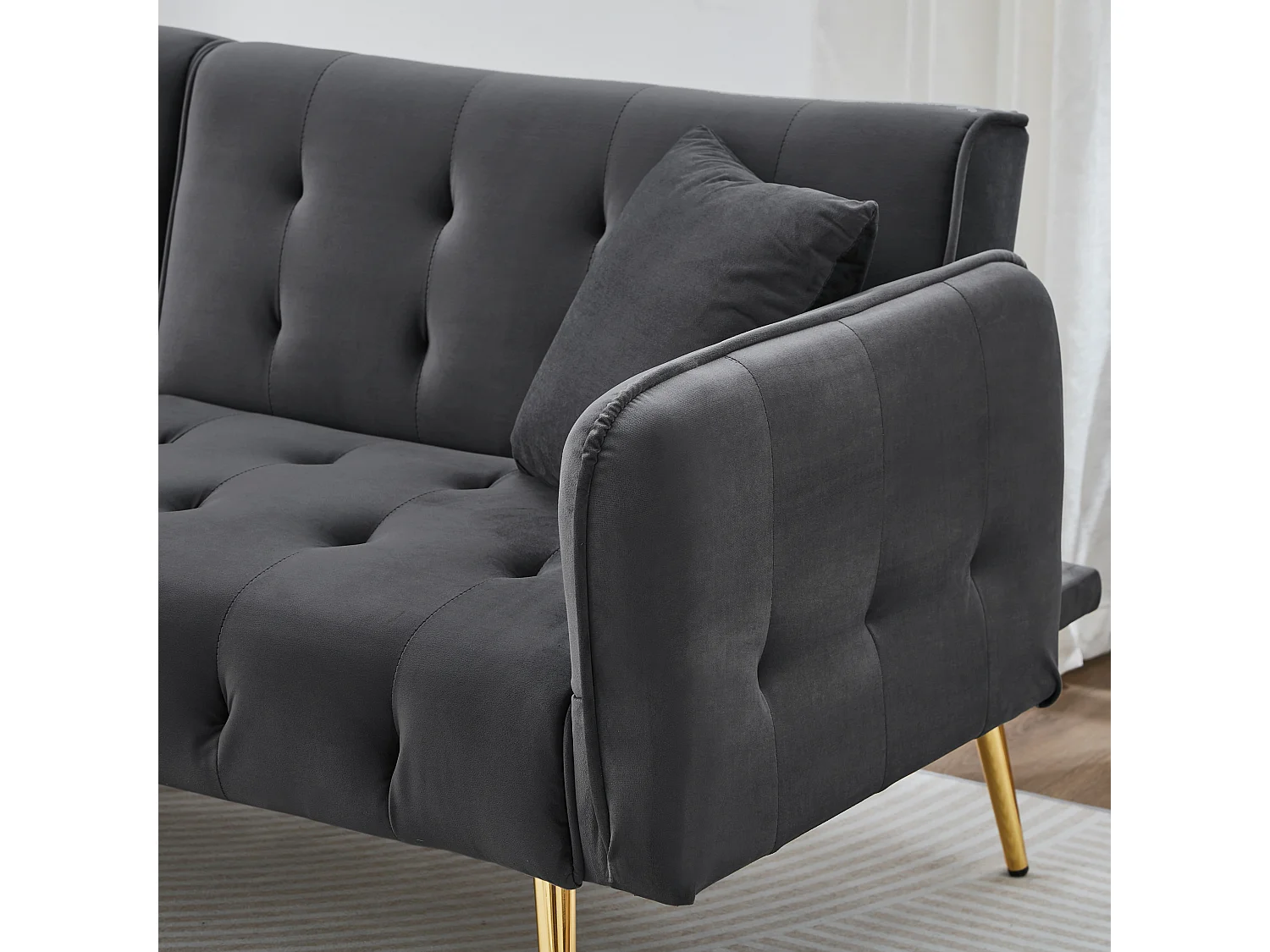 Canapé 2 places moderne, 178 x 82 x 70, clic clac, dossier et accoudoirs réglable, Velours Gris antique