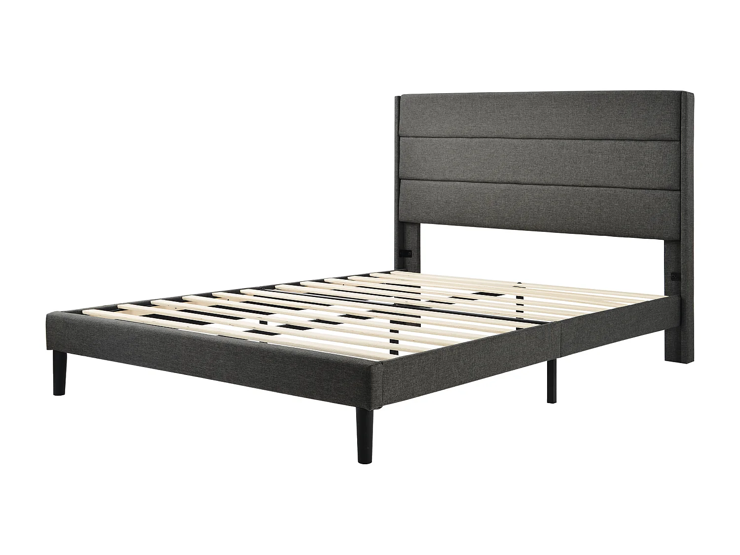 Lit double 140 x 200 cm, sommier à lattes et tête de lit, design moderne, lin Gris foncé, sans matelas