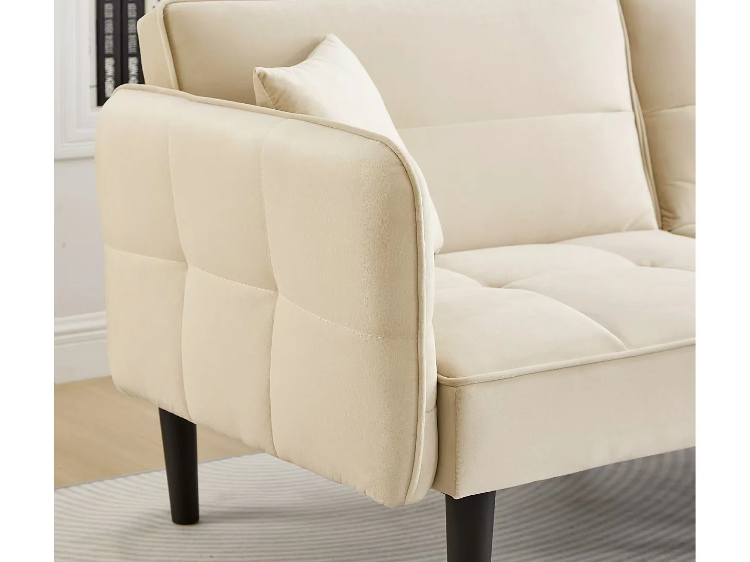 Canapé 2 places moderne, 176 x 78 x 76, clic clac, dossier et accoudoirs réglable, Velours Beige