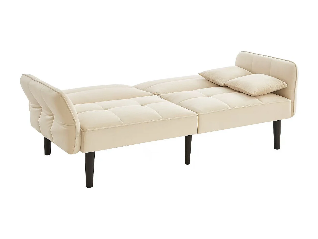 Slaapbank 2 Zits - Verstelbare Rugleuningen Met 3 Standen - Inklapbare Armleuningen Met Kussenopslag - Fluweel - Beige