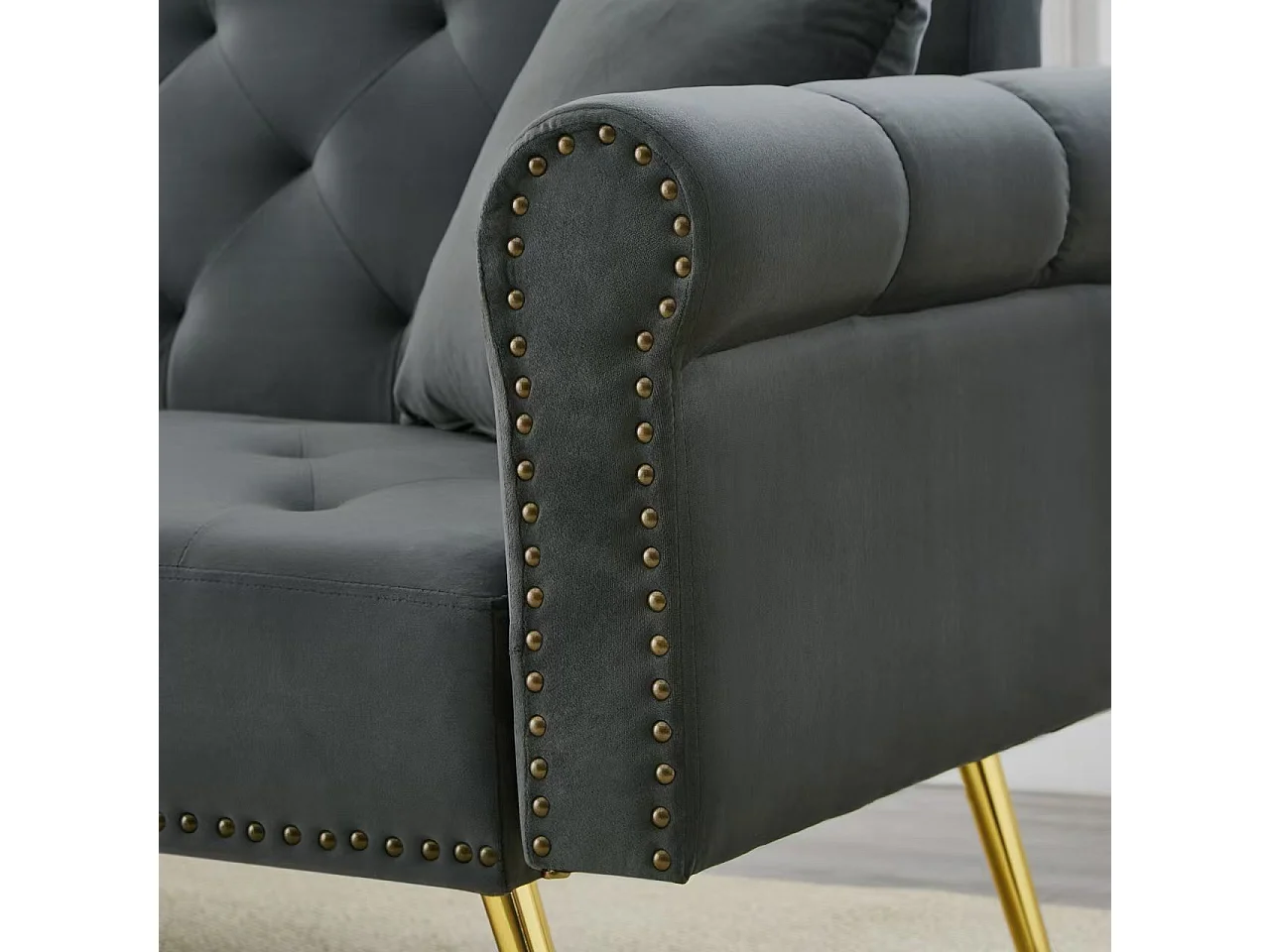 Canapé 2 places moderne, 173 x 75 x 70, clic clac, dossier réglable sur 3 niveaux, Velours Gris anthracite