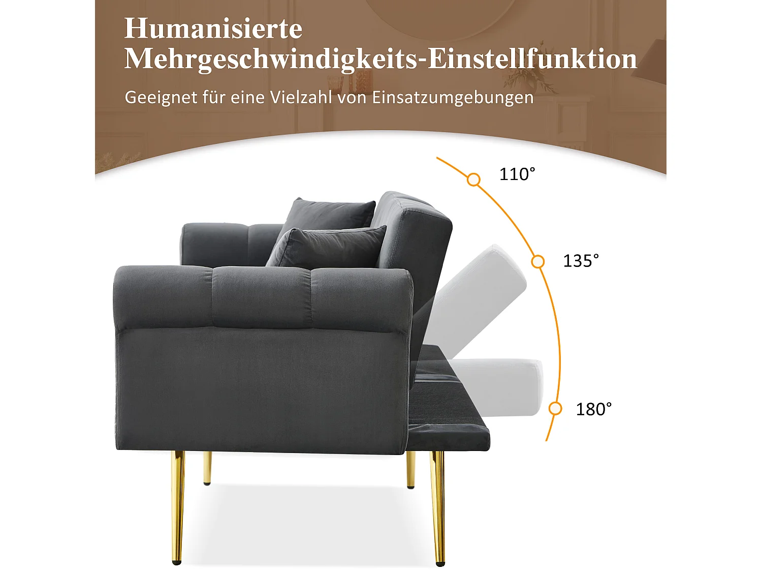 Slaapbank 2 Zits 147x85 Cm - 3 Standen Verstelbare Rugleuningen - Voor Woonkamer Of Logeerkamer - Fluweel - Antiekgrijs