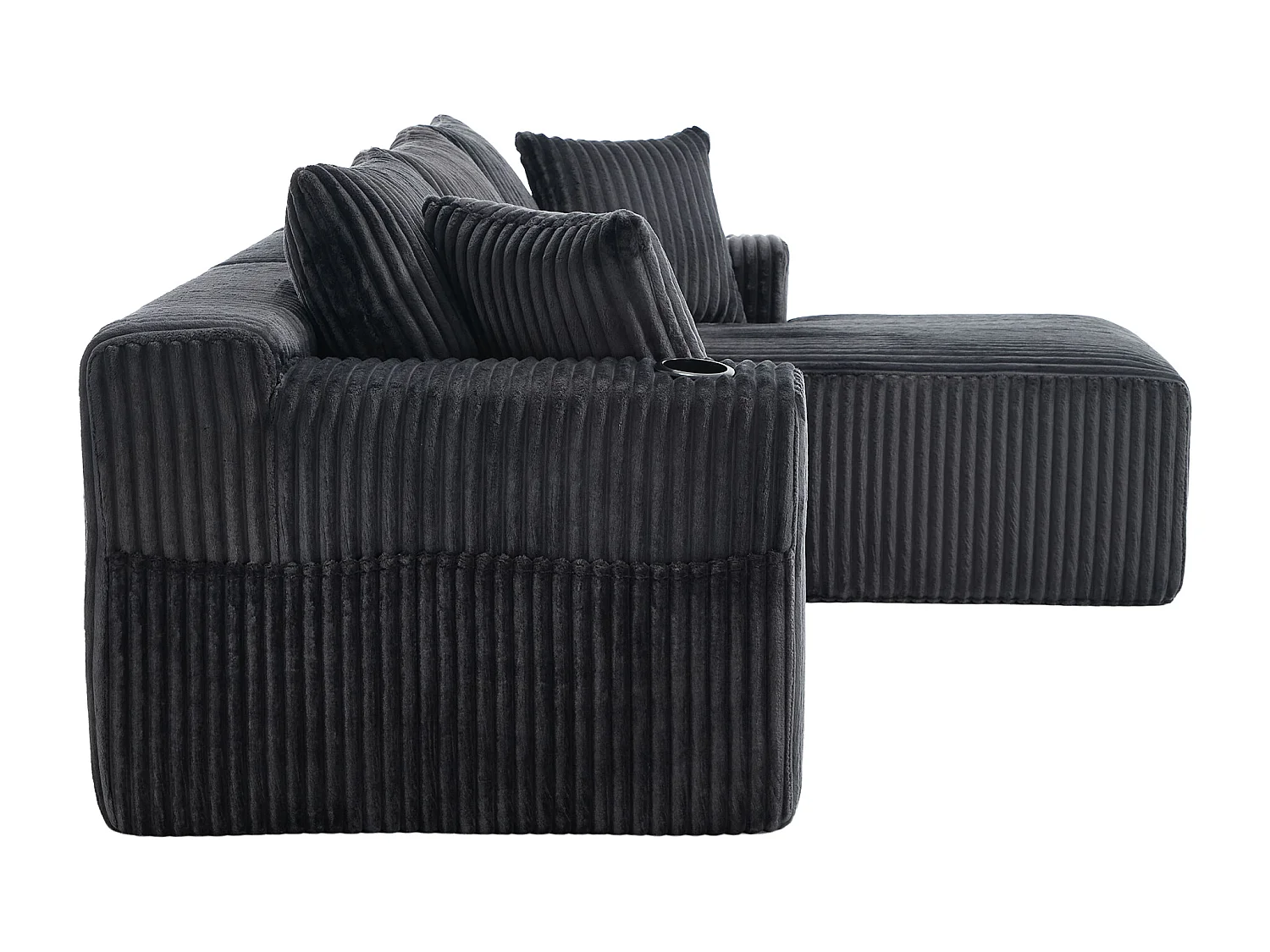 Canapé d'angle 3 places, 257 x 160 x 62, rangement, pour salon, appartement et studio, Corduroy gris