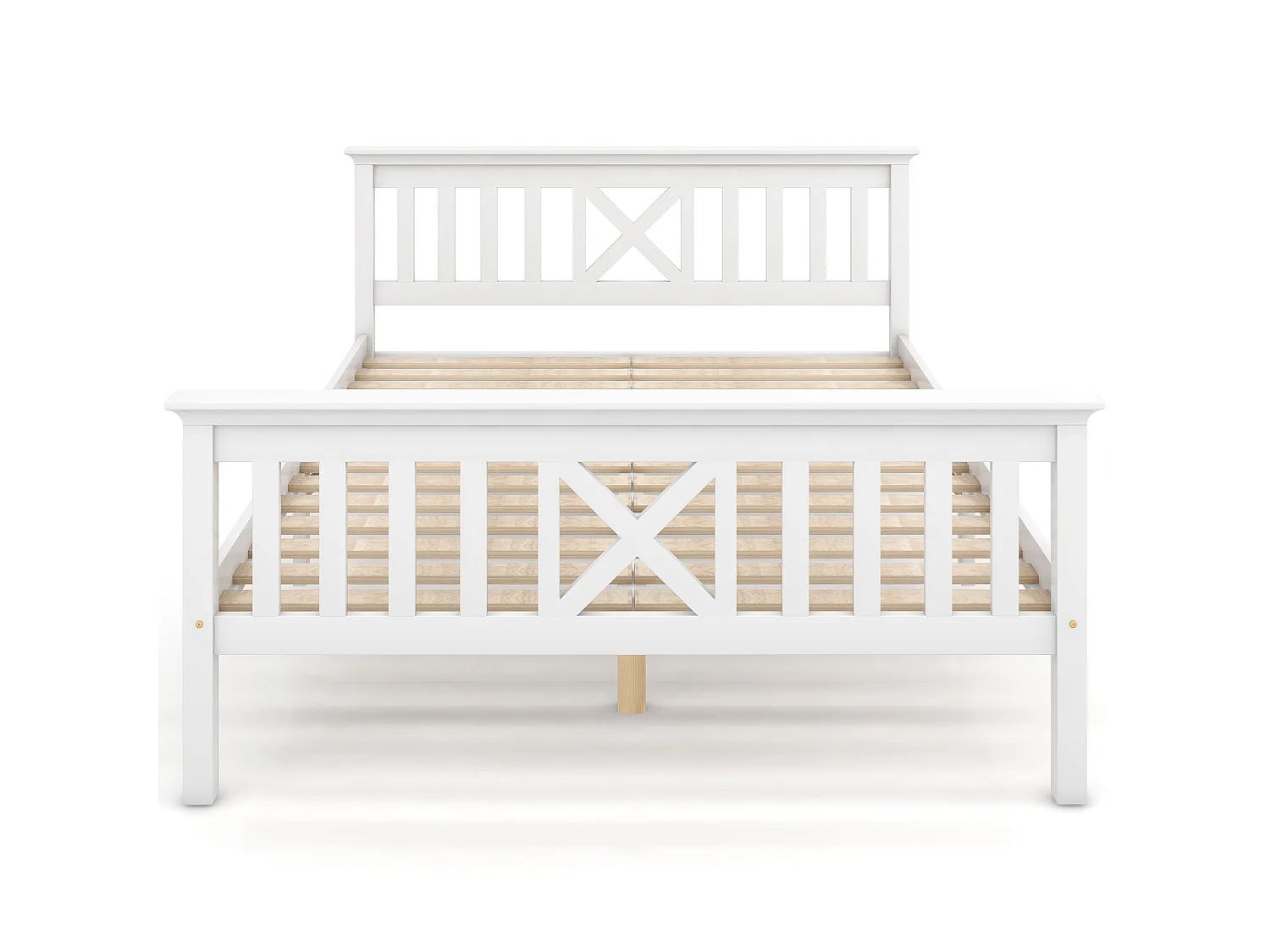 Cama Doble 140x200 Cm Con Cabecero En X Y Somier Madera Maciza – Color Blanco