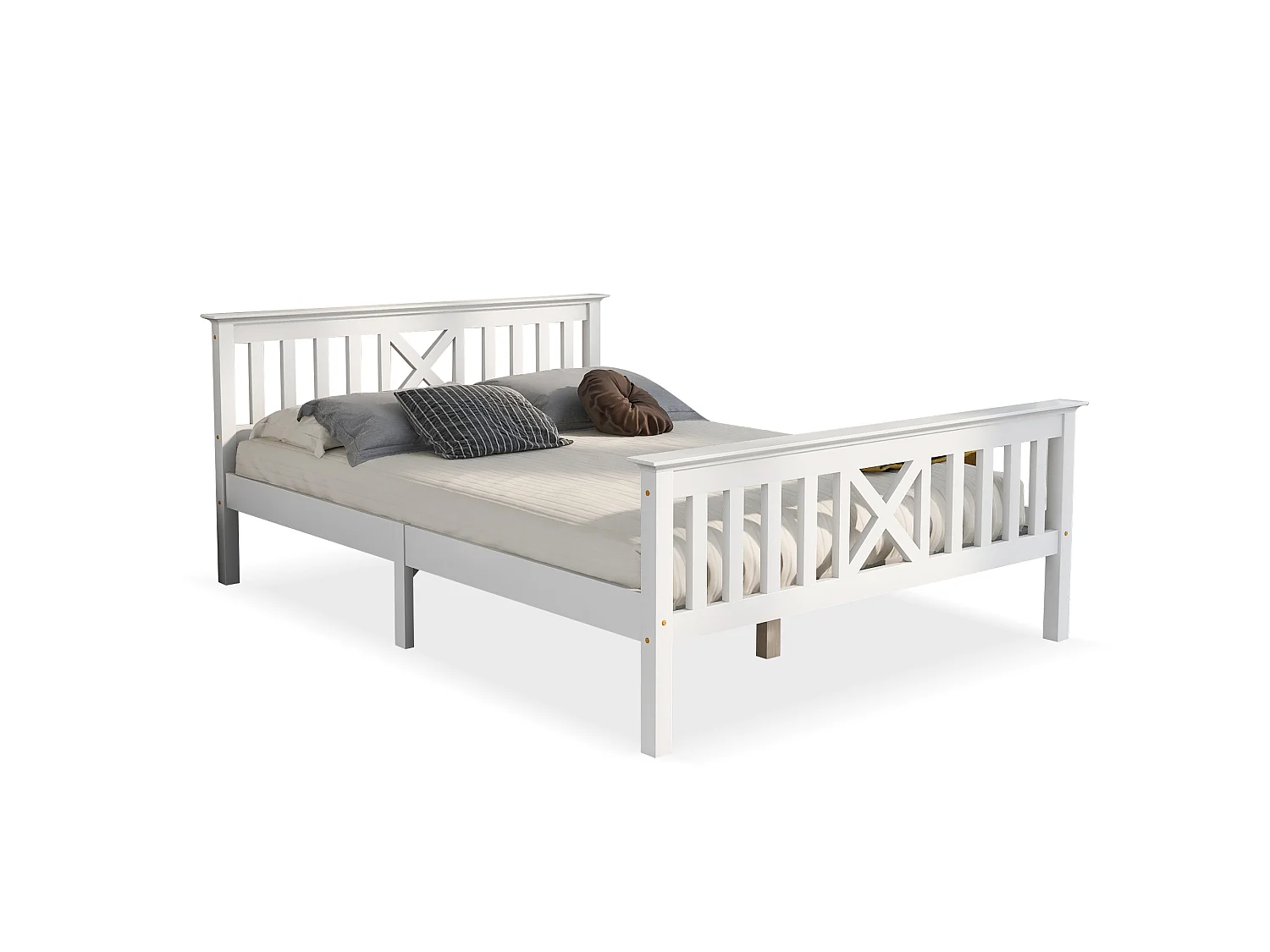 Cama Doble 140x200 Cm Con Cabecero En X Y Somier Madera Maciza – Color Blanco
