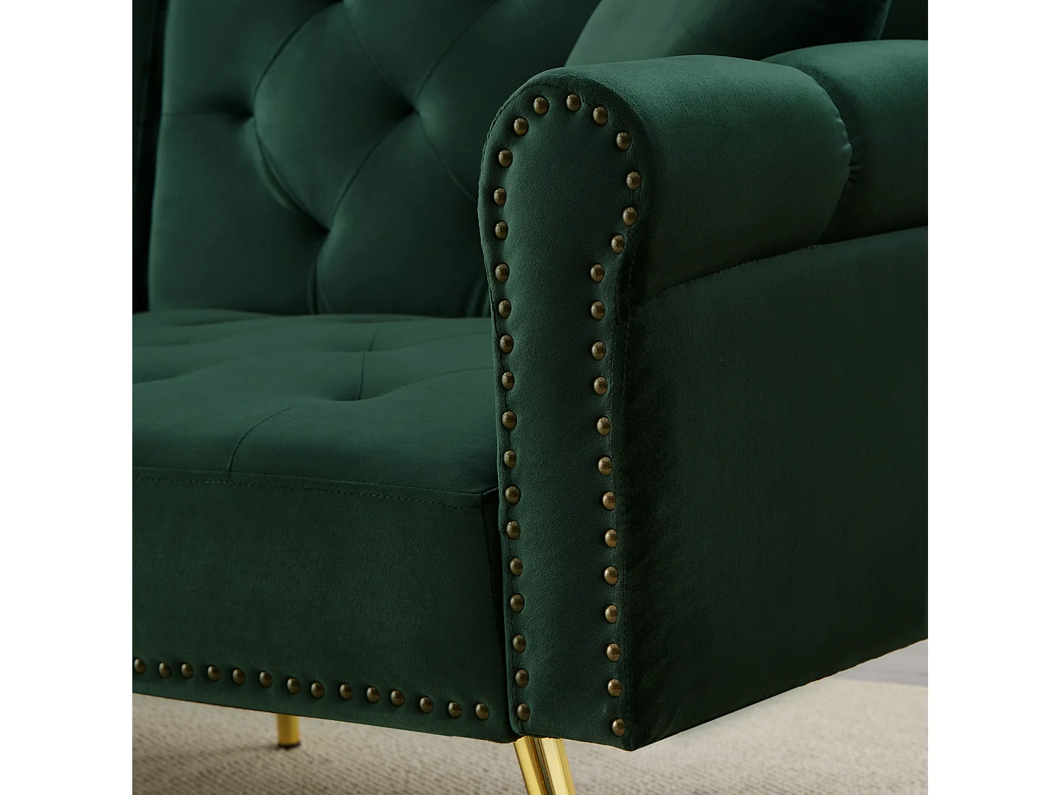 Canapé-lit 2 places moderne, 173 x 75 x 70, clic clac, dossier réglable sur 3 niveaux, Velours vert vintage