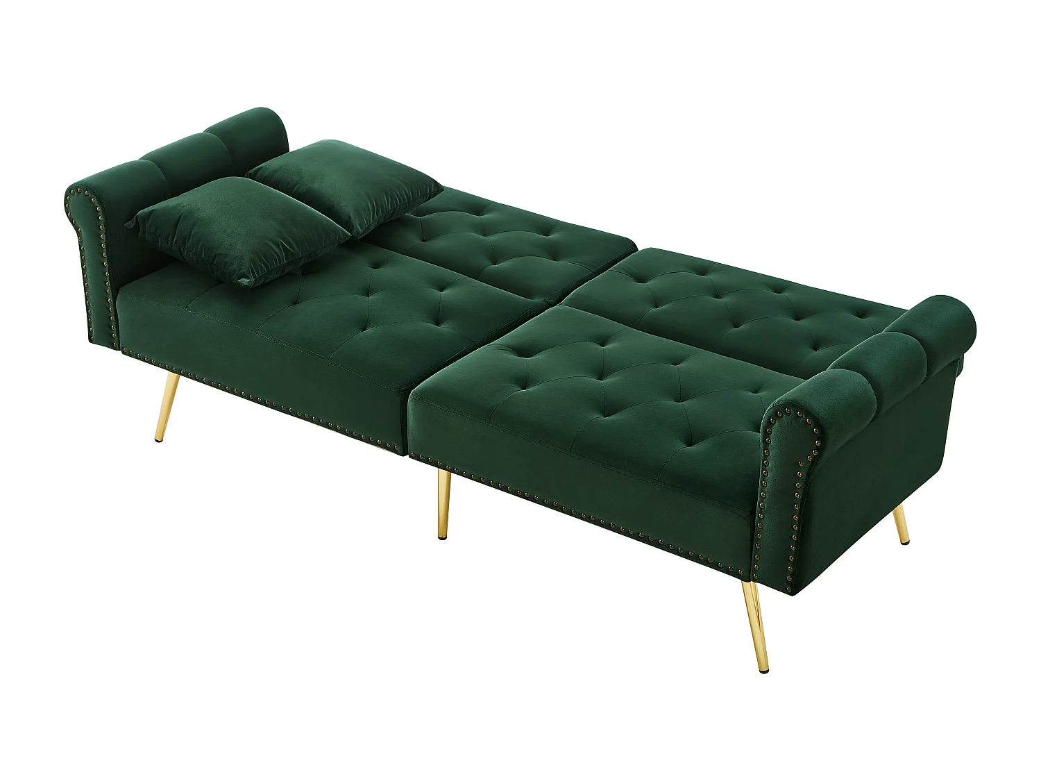 Slaapbank 147 X 85 Cm - 3 Standen Verstelbare Dubbele Rugleuning - Voor Woonkamer Of Logeerkamer - Fluweel - Antique Green