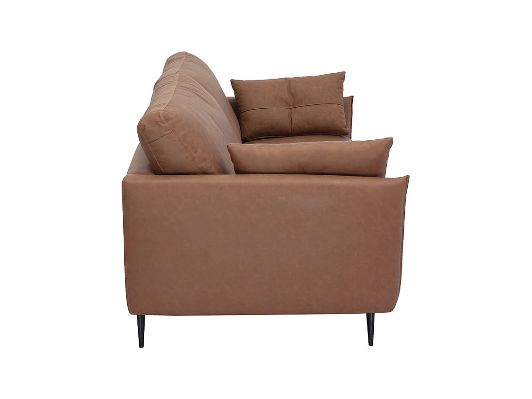 Canapé vintage 3 places cuir marron et bois foncé DAVEN