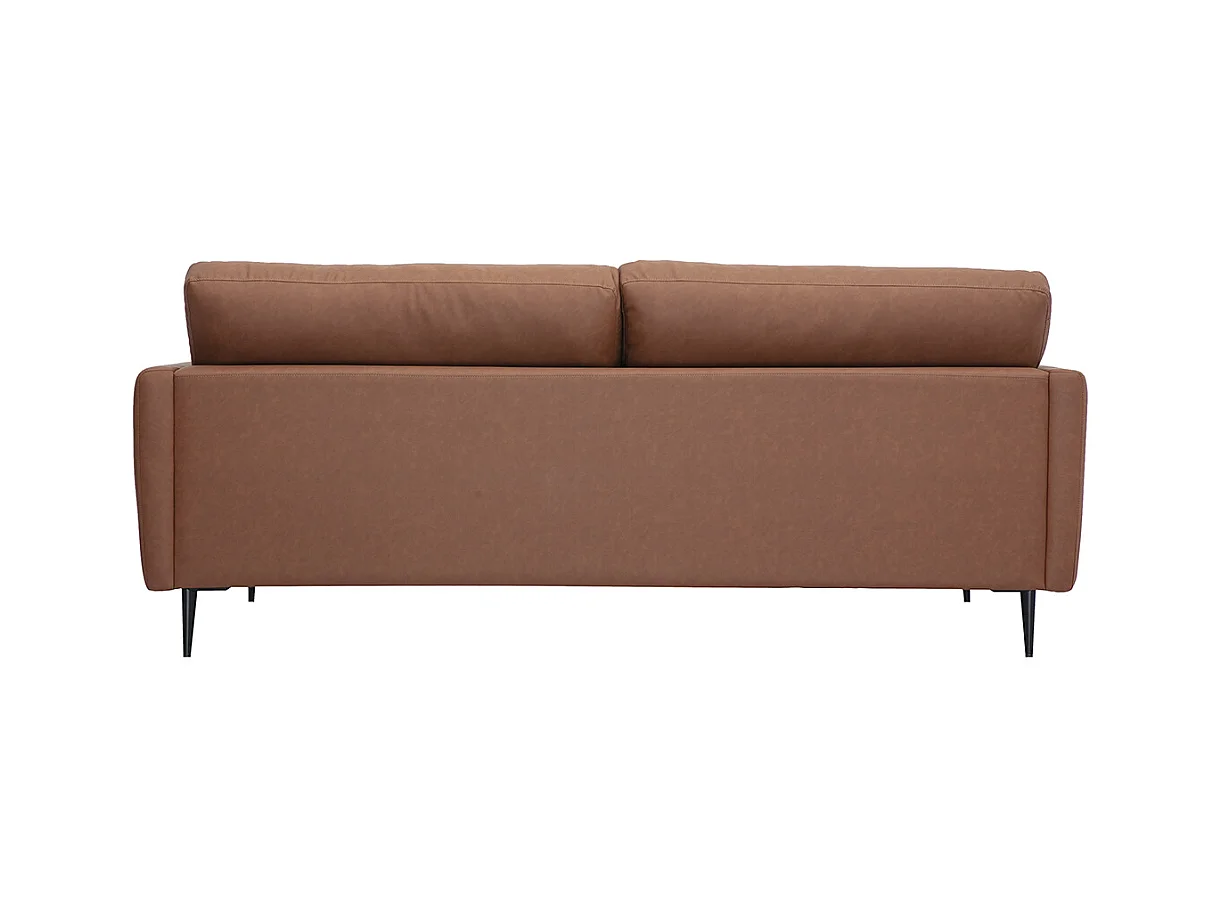 Canapé vintage 3 places cuir marron et bois foncé DAVEN
