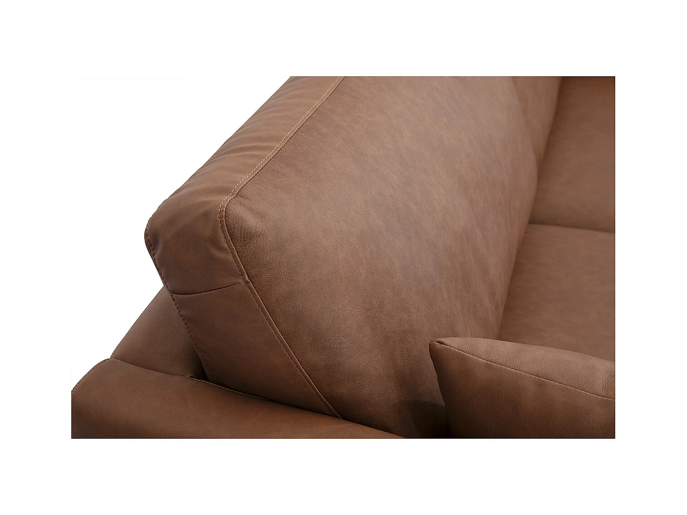 Canapé vintage 3 places cuir marron et bois foncé DAVEN