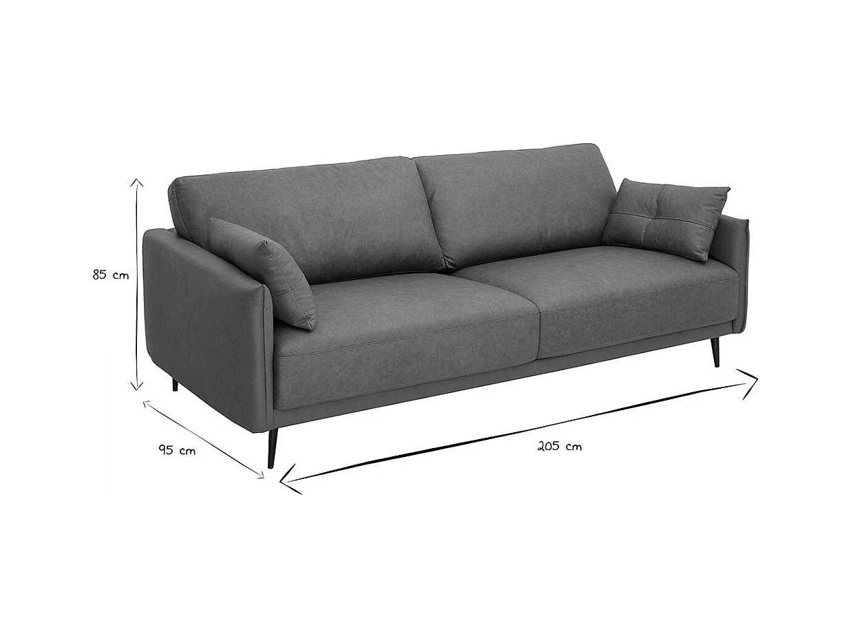 Canapé vintage 3 places cuir marron et bois foncé DAVEN