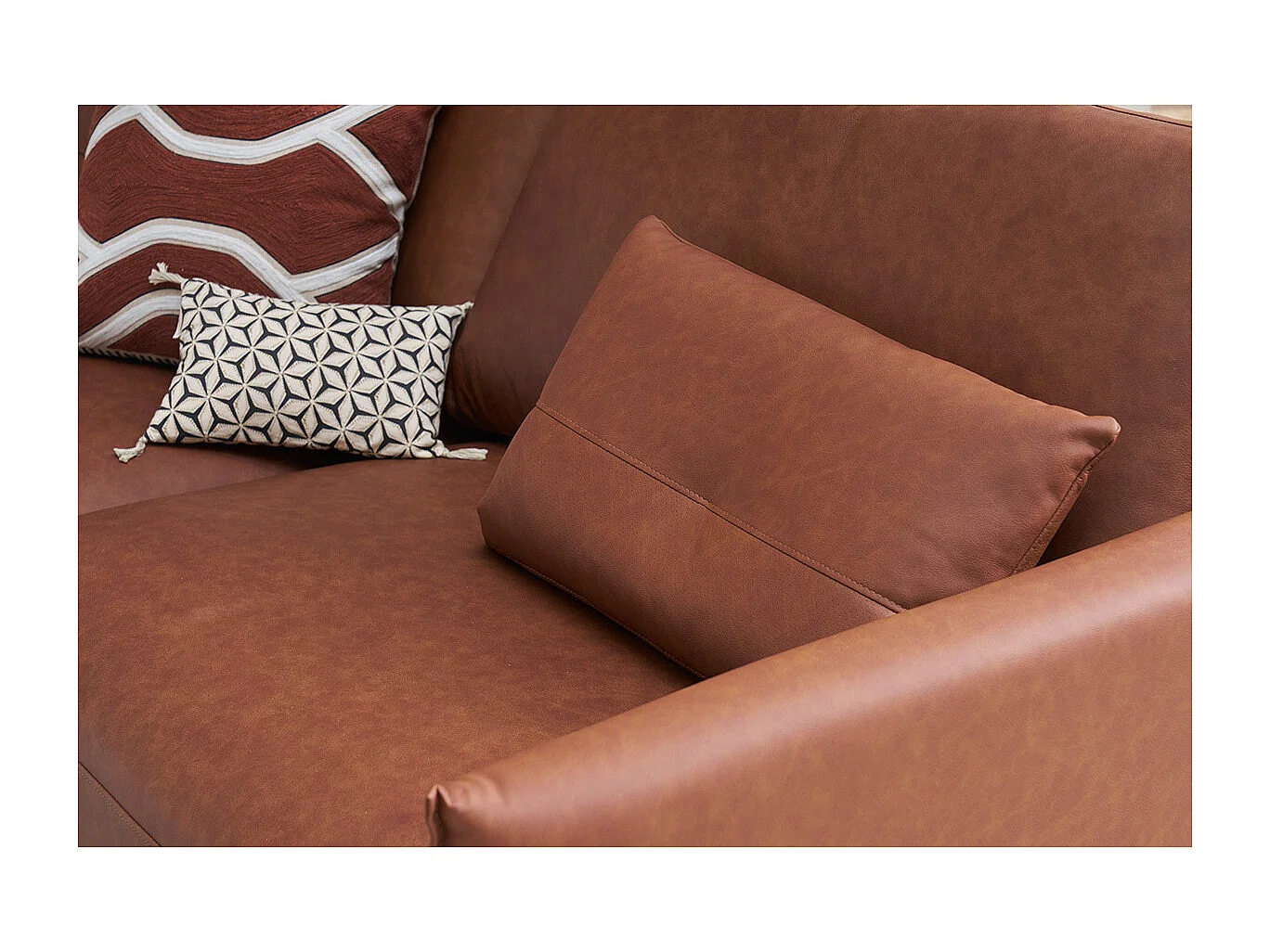 Vintage Ledersofa 3-Sitzer braun und dunkles Holz DAVEN