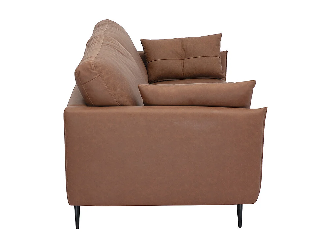 Vintage Ledersofa 3-Sitzer braun und dunkles Holz DAVEN