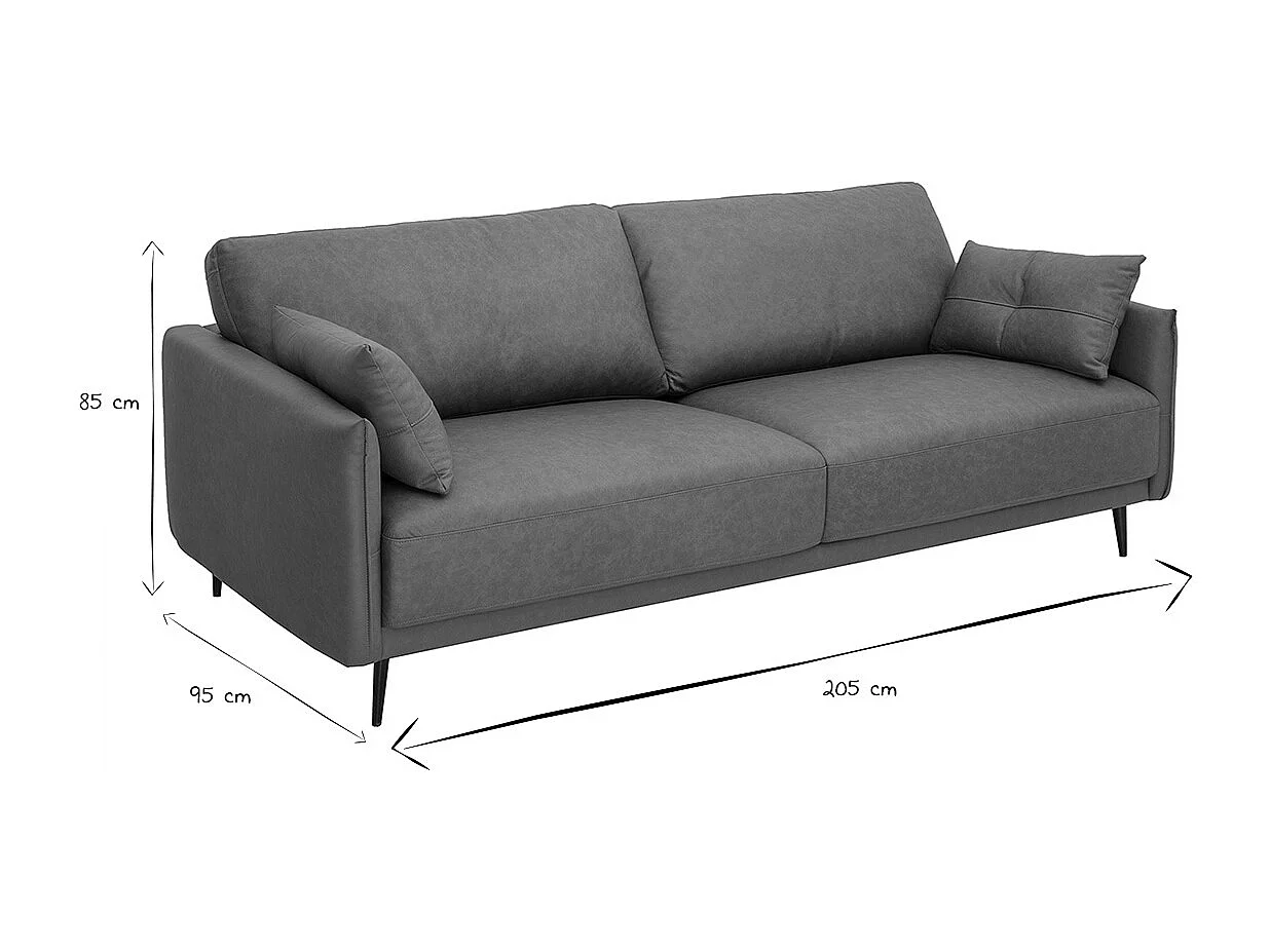 Vintage Ledersofa 3-Sitzer braun und dunkles Holz DAVEN