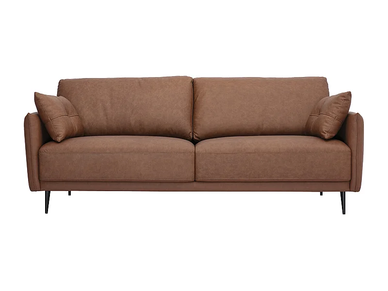 Canapé vintage 3 places cuir marron et bois foncé DAVEN