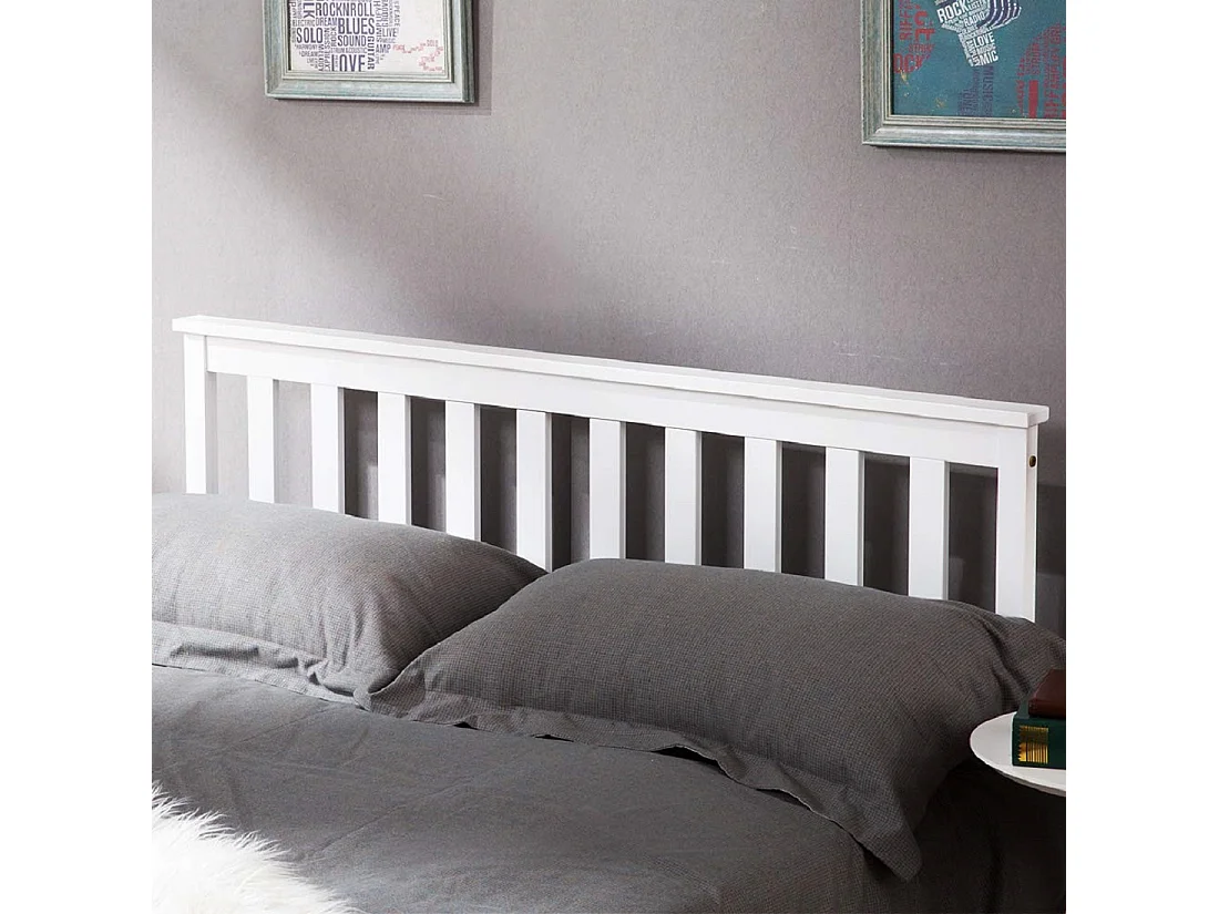 Lit double 140 x 200 cm, design minimaliste, tête de lit, pin+ MDF blanc, sans matelas
