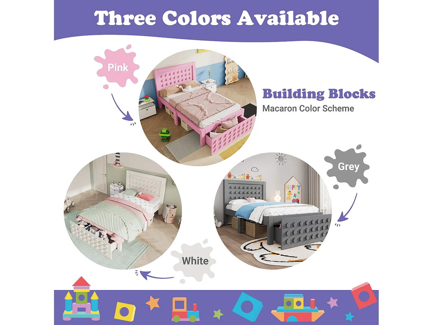 Lit Enfant 90 x 190 cm - En Bois - Tiroir De Rangement + Espace Sous-Lit 26 cm - Bords Anti-Collision - Rose - Sans Matelas